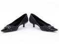 Gucci Black Logo Fabric And Leather Kitten Heel Pumps With Silver-tone Horsebit, Size 10 1/2B