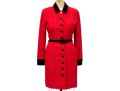 Valentino Boutique Long Red Windowpane Style Jacket With Velvet Collar And Belt, No Size Tag
