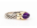 David Yurman Sterling Silver And 14k Yellow Gold Amethyst Cabachon Cable Ring, Size 5.75