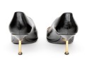 Prada Unusual Black Saffiano Leather Gold Tone Heeled Pumps, Size 41