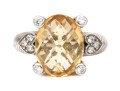 Judith Ripka Sterling Silver Checkerboard Oval Citrine And Cz Ring, Size 7