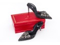 Rene Caovilla Stunning Black And Silver Rhinestone Slingbacks, Size 41, With Box