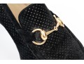 Gucci Edgy Black Perforated Suede Loafers With Gold-tone Horsebit, Size 10 B