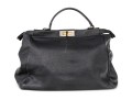 Fendi Extra Large Black Leather Twist Lock Top Handle Bag, With Strap