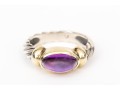 David Yurman Sterling Silver And 14k Yellow Gold Amethyst Cabachon Cable Ring, Size 5.75