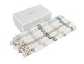 Mark & Graham Ivory, Grey And Tan Plaid Fringed Cashmere Scarf, With Box