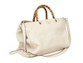 Gucci Ivory Leather Bamboo Handle Shopper, With Removable Crossbody Strap