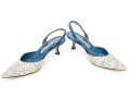 Classic Manolo Blahnik Blue And Cream Suede And Fabric Slingbacks, Size 42