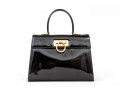 Ferragamo Handsome Black Patent Leather Top Handled Bag