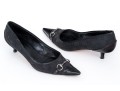 Gucci Black Logo Fabric And Leather Kitten Heel Pumps With Silver-tone Horsebit, Size 10 1/2B
