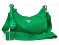 Prada Re-Edition 2005 Green Nylon Shoulder Bag With Logo Strap & Mini Pouch