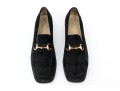 Gucci Edgy Black Perforated Suede Loafers With Gold-tone Horsebit, Size 10 B