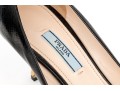 Prada Unusual Black Saffiano Leather Gold Tone Heeled Pumps, Size 41