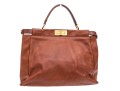 Fendi Brown Leather Structured Double Sided Twistlock Top Handle Tote
