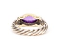 David Yurman Sterling Silver And 14k Yellow Gold Amethyst Cabachon Cable Ring, Size 5.75