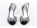 Badgley Mischka Stunning Black Satin And Rhinestone Peep Toe Stiletto Slingbacks, Size 10