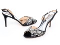Badgley Mischka Stunning Black Satin And Rhinestone Peep Toe Stiletto Slingbacks, Size 10