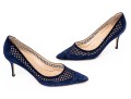 Manolo Blahnik Lattice Edged Blue Suede Pumps, Size 41 1/2