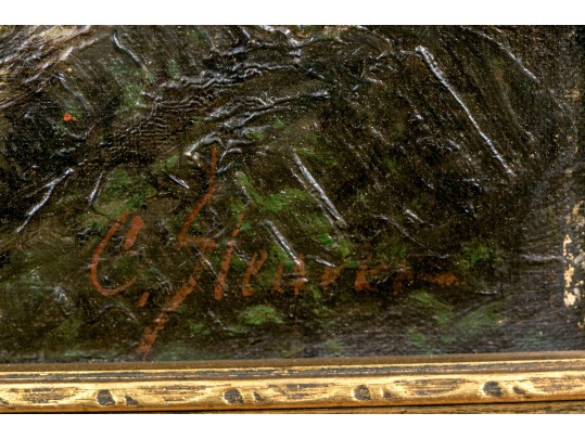 Antique Signed Oil On Canvas, Autumnal Forest Landscape Scene