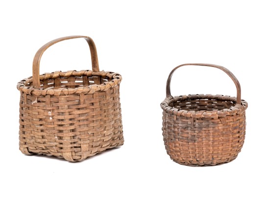 Trio Of Antique Splint Woven Apple Baskets With Handles