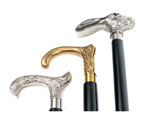 Three Vintage Walking Sticks With Decorative Handles, Including A Rabbit 