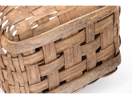Trio Of Antique Splint Woven Apple Baskets With Handles