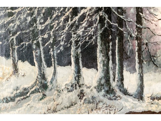 Signed Donna Large Oil On Canvas, Winter Landscape