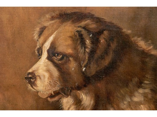 Signed N. Drayton Oil On Canvas, Portrait Of A Saint Bernard In Profile