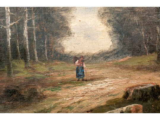 Antique Signed Oil On Canvas, Autumnal Forest Landscape Scene