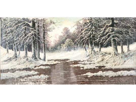 Signed Donna Large Oil On Canvas, Winter Landscape