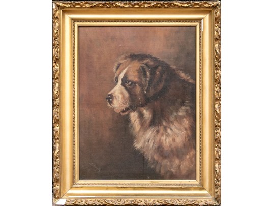 Signed N. Drayton Oil On Canvas, Portrait Of A Saint Bernard In Profile