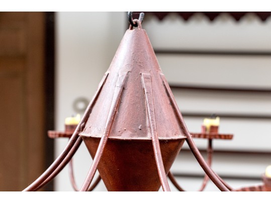 Colonial Style Tole Iron Eight Light Chandelier Attributed To Likely Gates Moore