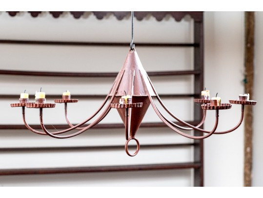 Colonial Style Tole Iron Eight Light Chandelier Attributed To Likely Gates Moore