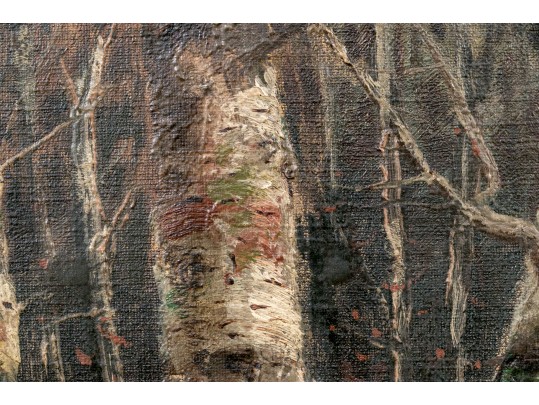 Antique Signed Oil On Canvas, Autumnal Forest Landscape Scene