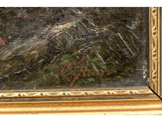 Antique Signed Oil On Canvas, Autumnal Forest Landscape Scene