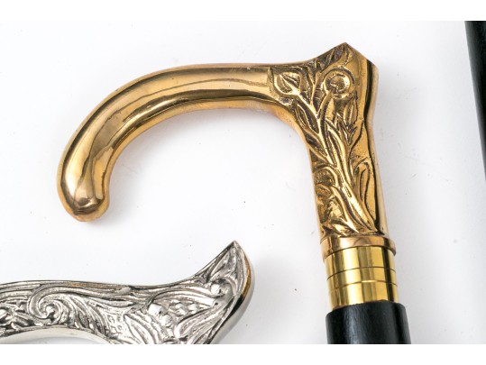 Three Vintage Walking Sticks With Decorative Handles, Including A Rabbit 