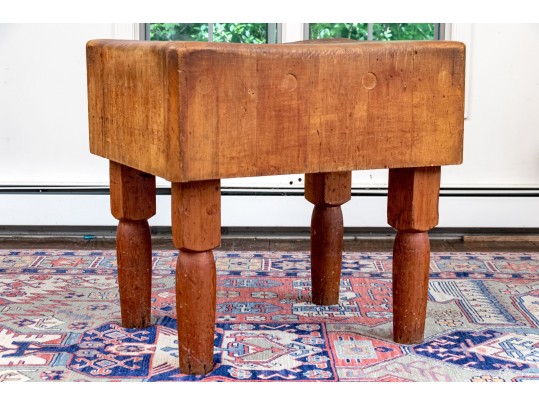 Antique Heavy Well Used Butcher Block Table