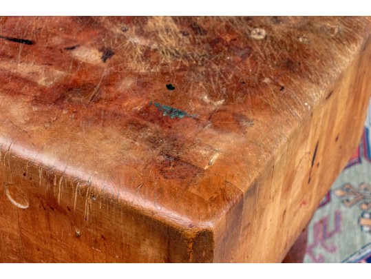 Antique Heavy Well Used Butcher Block Table
