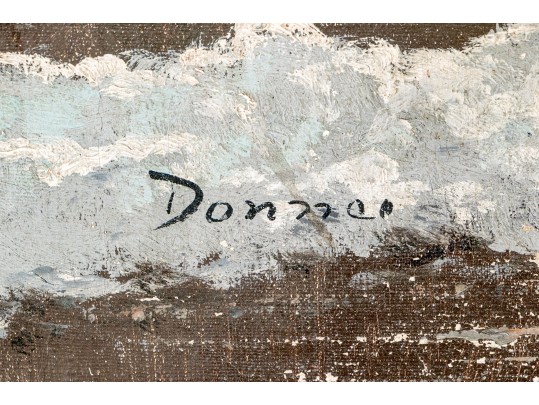 Signed Donna Large Oil On Canvas, Winter Landscape