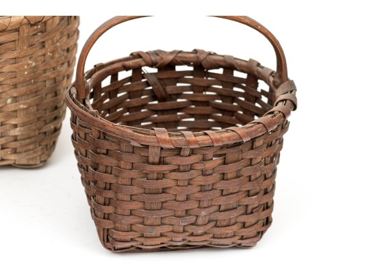 Trio Of Antique Splint Woven Apple Baskets With Handles