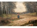 Antique Signed Oil On Canvas, Autumnal Forest Landscape Scene