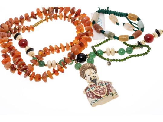 Lot Of Four Assorted Jewelry Pieces, Including Chalcedony Beads