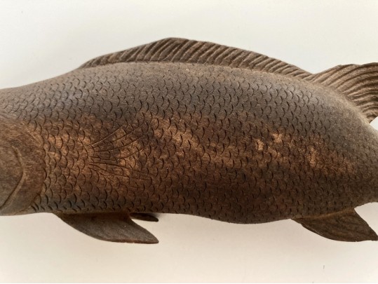 Detailed Hand-Carved Wood Fish Sculpture