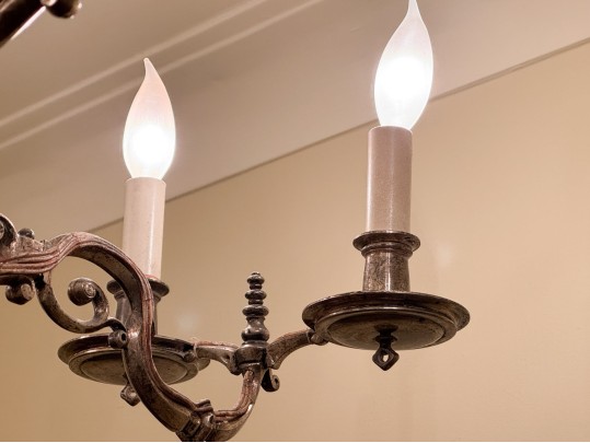 Iron, Brass, And Crystal Eight Light Chandelier