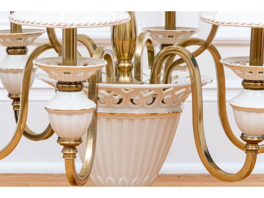 Lenox By Quoizel Brass And Ceramic Chandelier