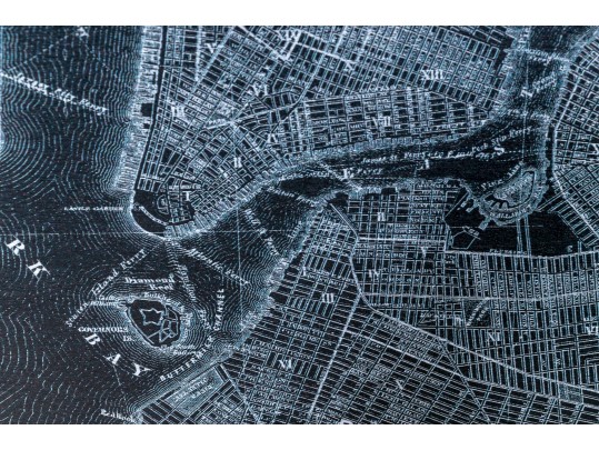 Etched Print On Metal, Antique Plan Of New York And Brooklyn