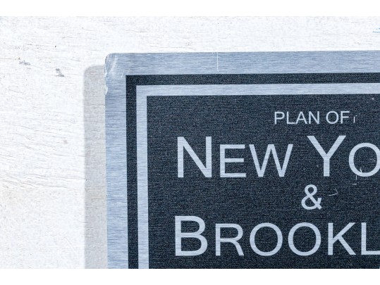 Etched Print On Metal, Antique Plan Of New York And Brooklyn
