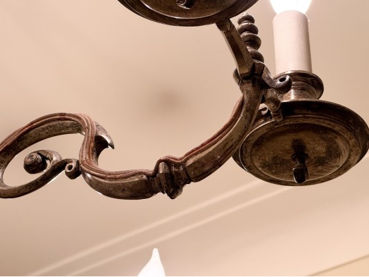 Iron, Brass, And Crystal Eight Light Chandelier