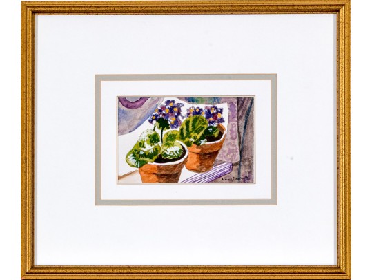 Limmy Conway Watercolor Still Life Of Planters On Window Sill, 1995