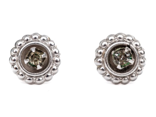 10k White Gold Cz Set Stud Earrings